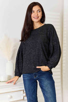 Boat Neck Glitter Long Sleeve Top - Rocca & Co