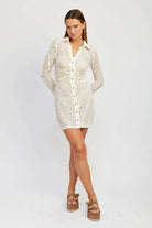 Button Down Lace Mini Dress - Rocca & Co