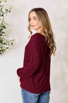Buttoned V-Neck Long Sleeve Blouse - Rocca & Co