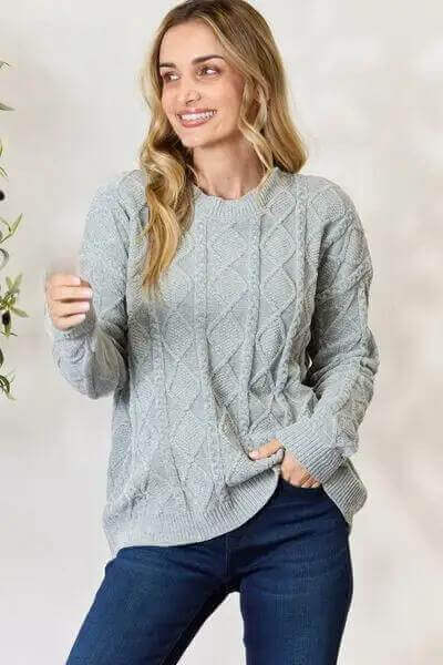 Cable Knit Round Neck Sweater - Rocca & Co