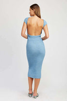 Cap Sleeve Bodycon Dress With Open Back - Rocca & Co