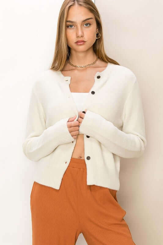 Chic Button-Front Cardigan Sweater - Rocca & Co