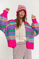 Chunky Knit Multi-Striped Open Sweater Cardigan - Rocca & Co