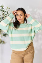 Contrast Striped Round Neck Sweater - Rocca & Co