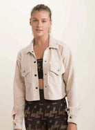 Cropped Corduroy Jacket With Metallic Buttons - Rocca & Co