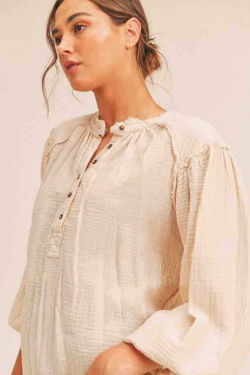 Distressed Button Down Top - Rocca & Co