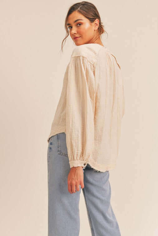 Distressed Button Down Top - Rocca & Co