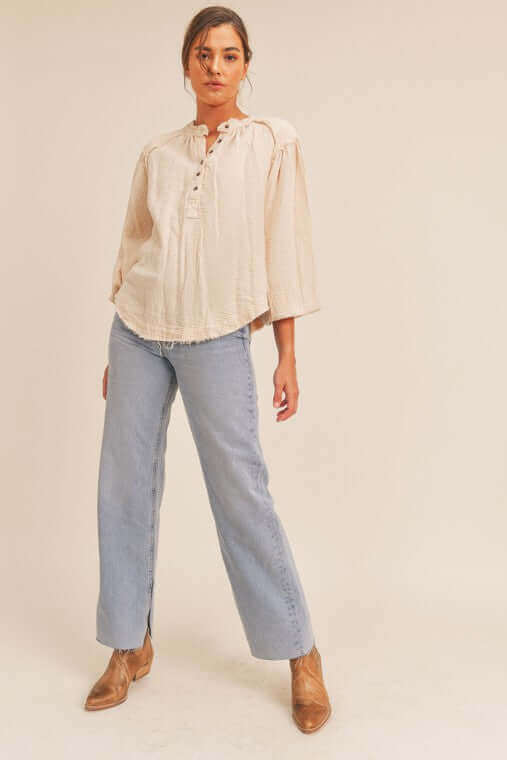 Distressed Button Down Top - Rocca & Co