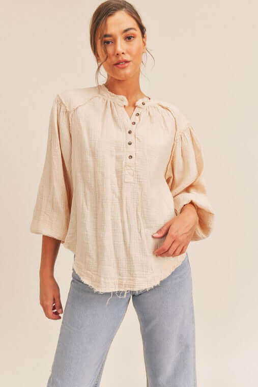 Distressed Button Down Top - Rocca & Co