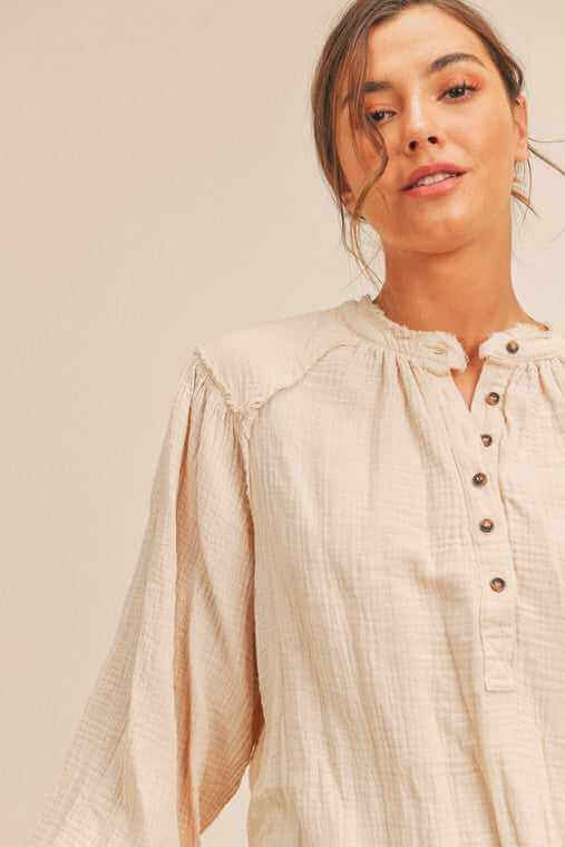 Distressed Button Down Top - Rocca & Co