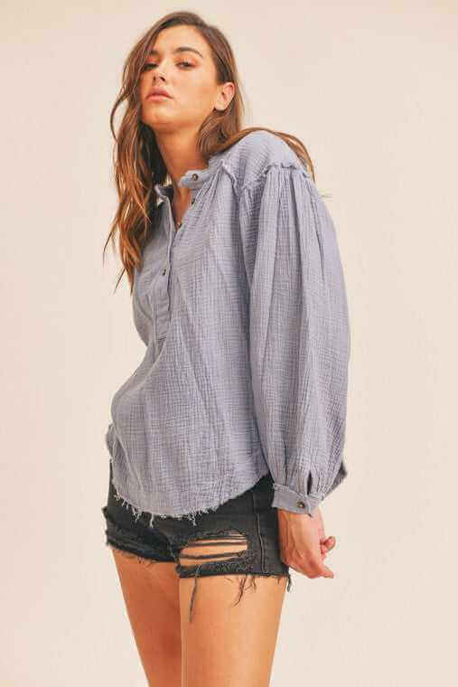 Distressed Button Down Top - Rocca & Co