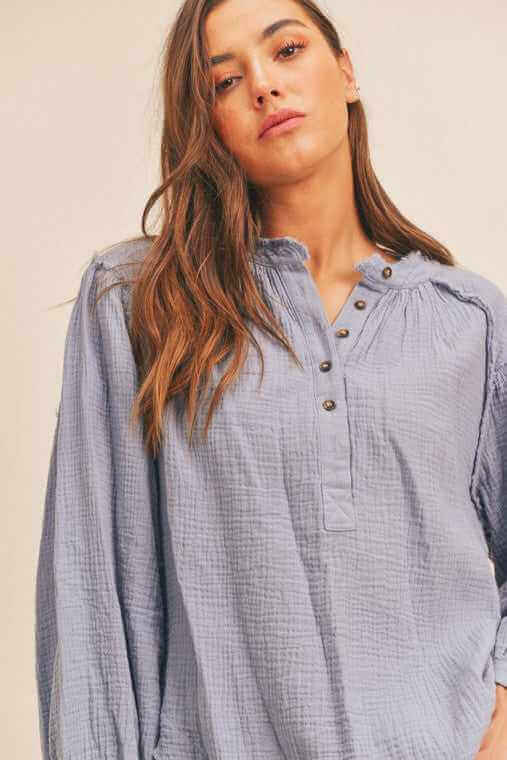 Distressed Button Down Top - Rocca & Co