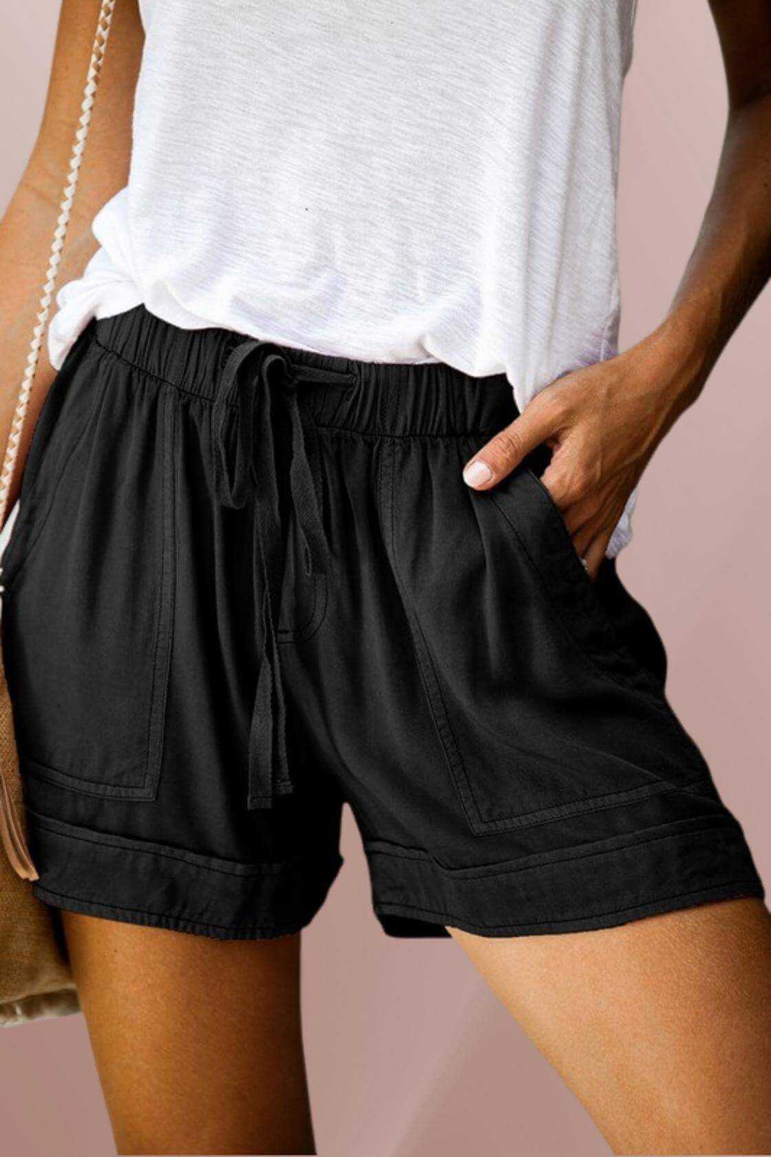 Drawstring Shorts with Pockets - Rocca & Co