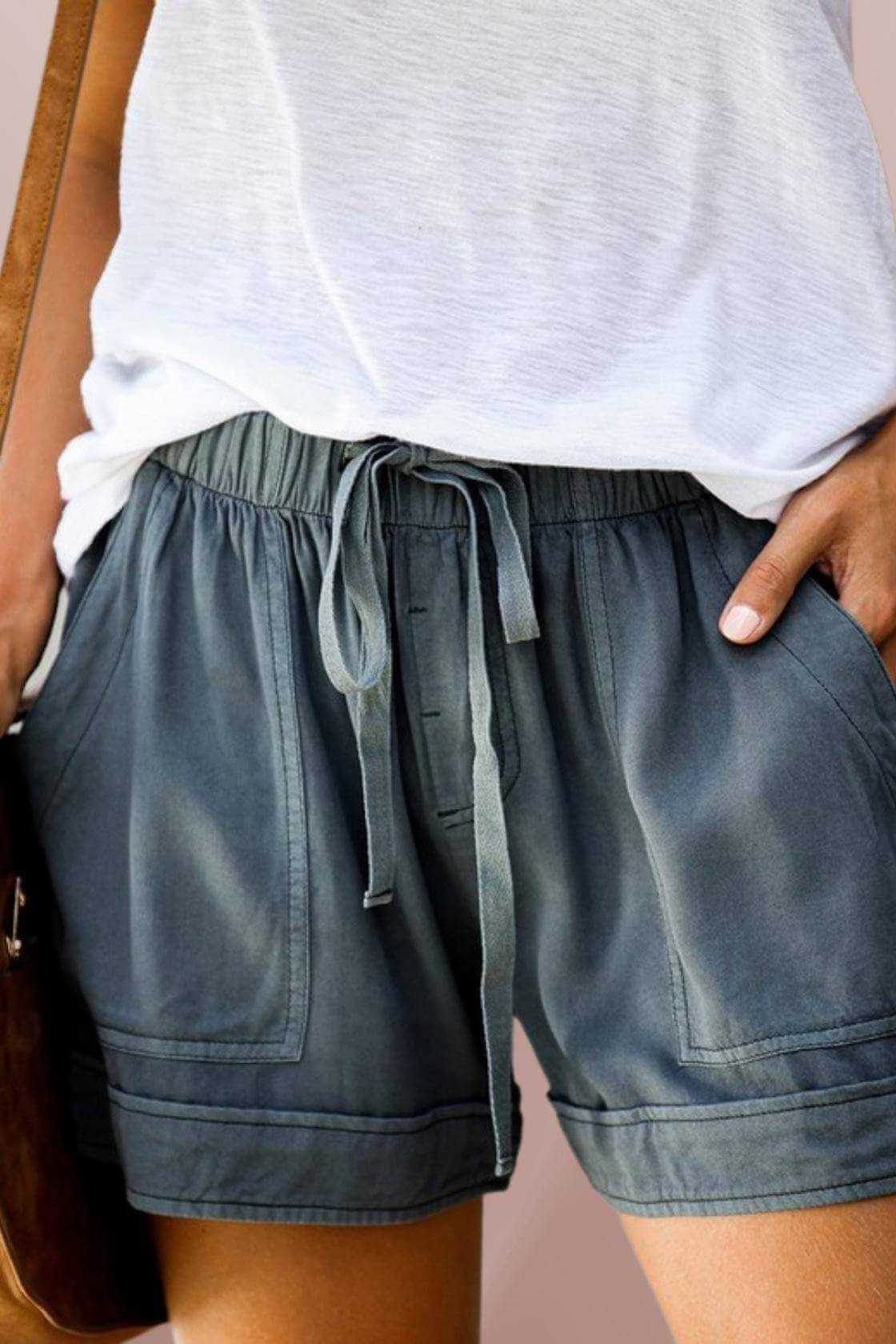 Drawstring Shorts with Pockets - Rocca & Co