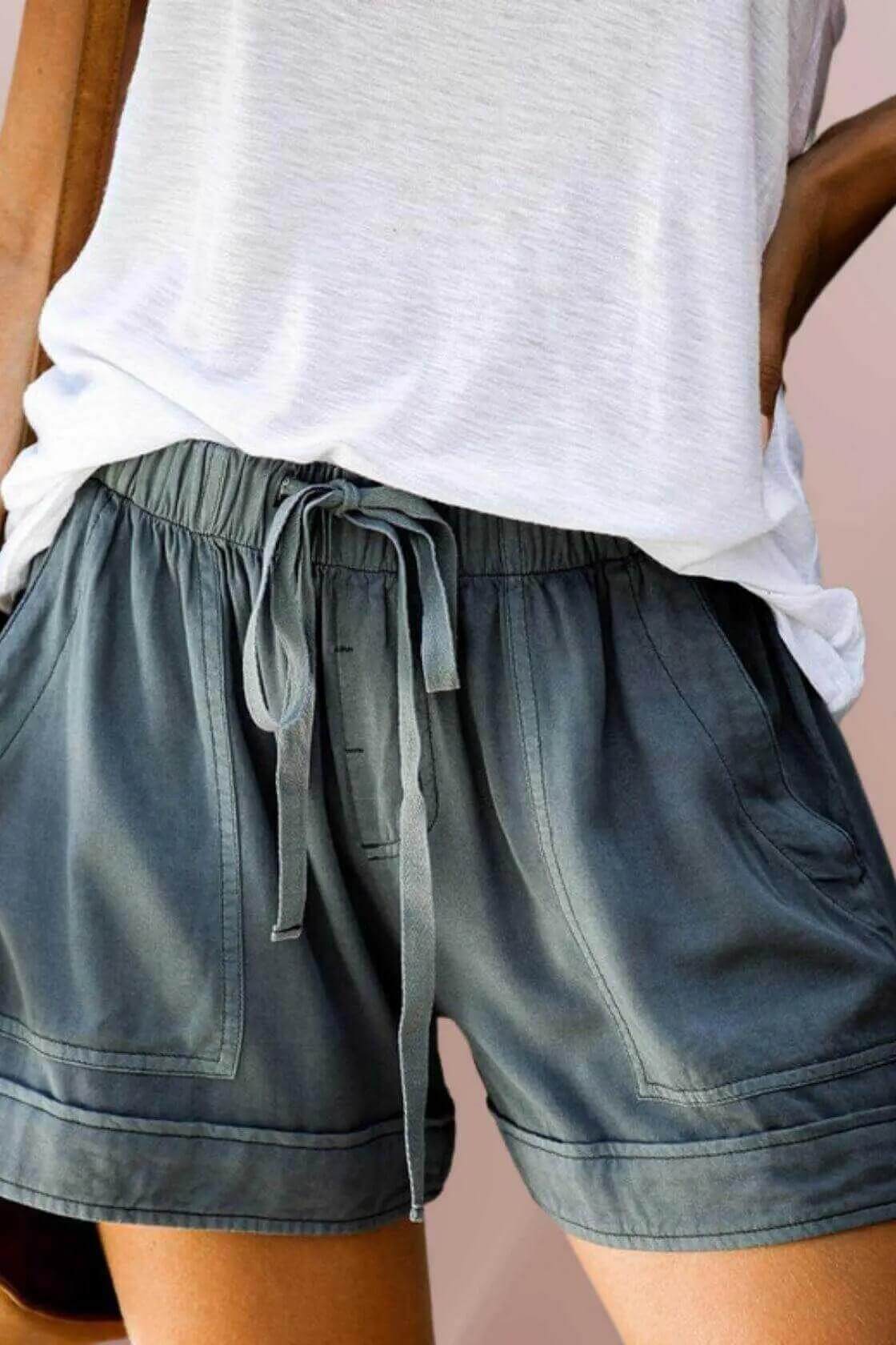 Drawstring Shorts with Pockets - Rocca & Co