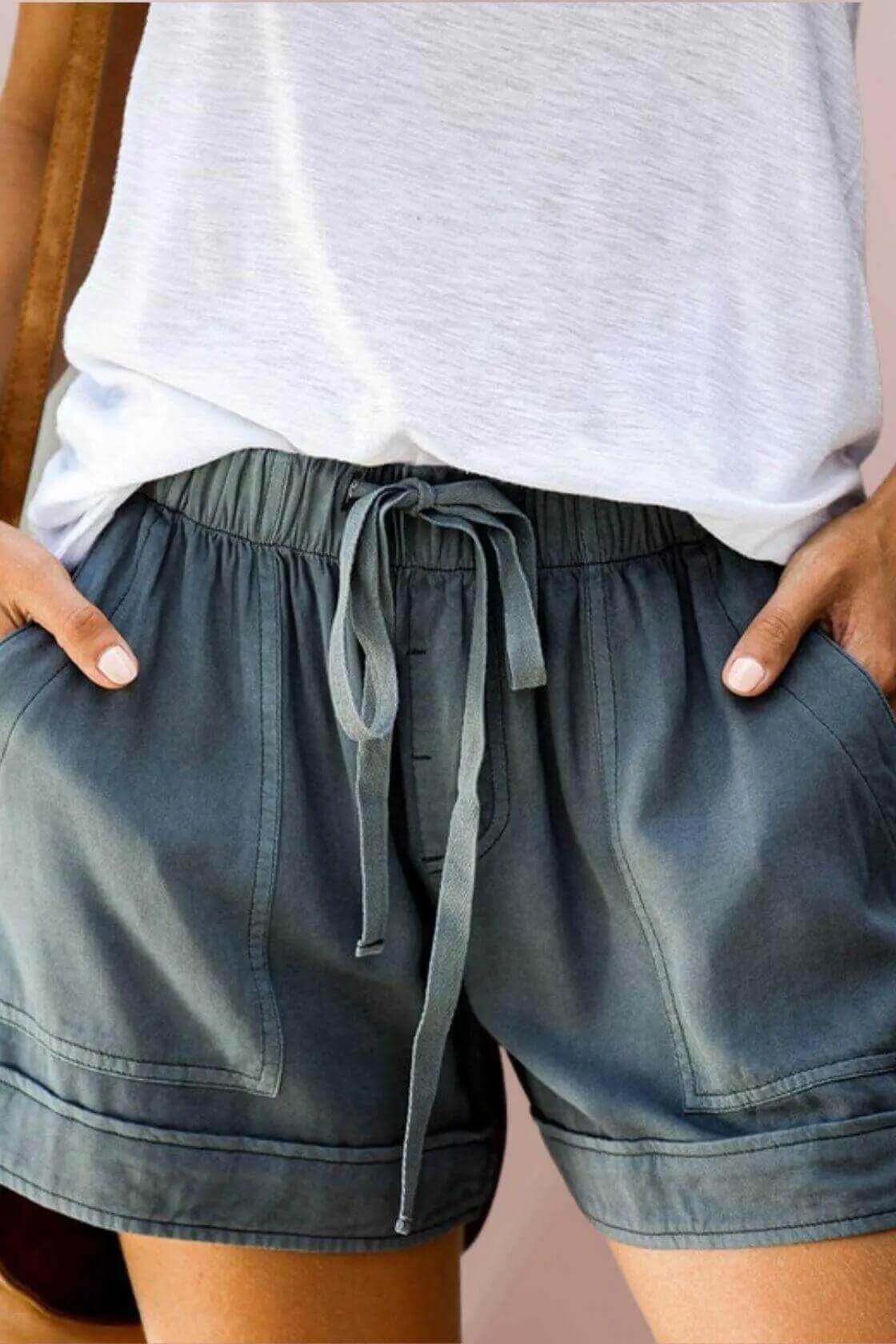 Drawstring Shorts with Pockets - Rocca & Co