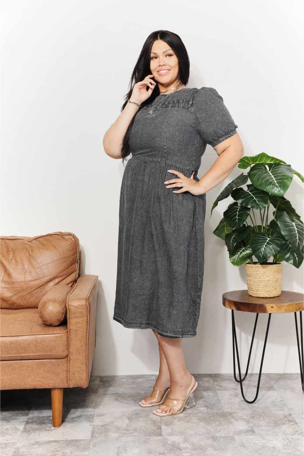 And The Why Washed Chambray Full Size Midi Dress