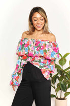 Floral Off-Shoulder Flounce Sleeve Layered Blouse - Rocca & Co