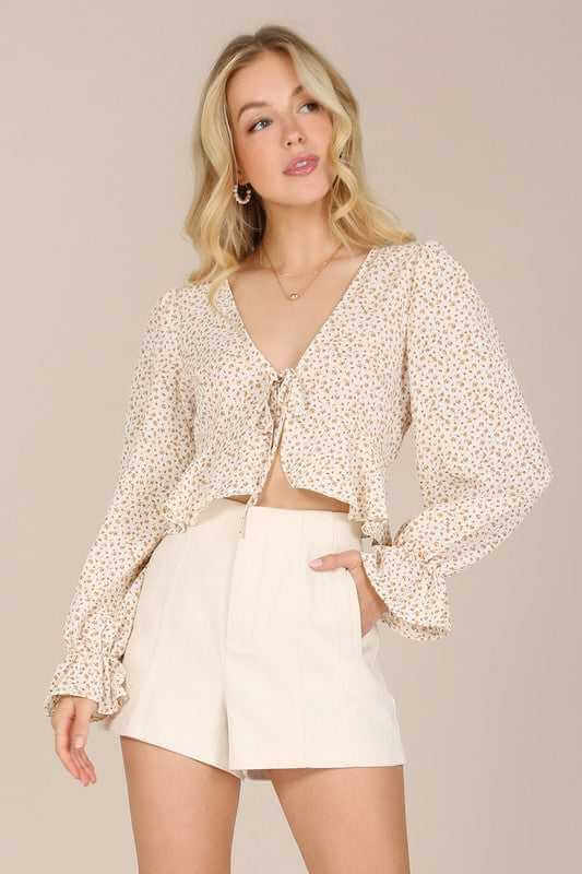Floral V-Neck Frill Blouse - Rocca & Co