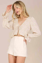 Floral V-Neck Frill Blouse - Rocca & Co