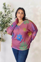 Floral V-Neck Long Sleeve Top - Rocca & Co