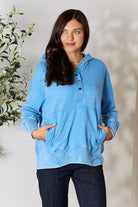 Half Snap Long Sleeve Hoodie with Pockets - Rocca & Co