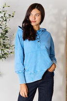 Half Snap Long Sleeve Hoodie with Pockets - Rocca & Co