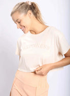 Happiness Cropped Tee with Embossed Lettering - Rocca & Co