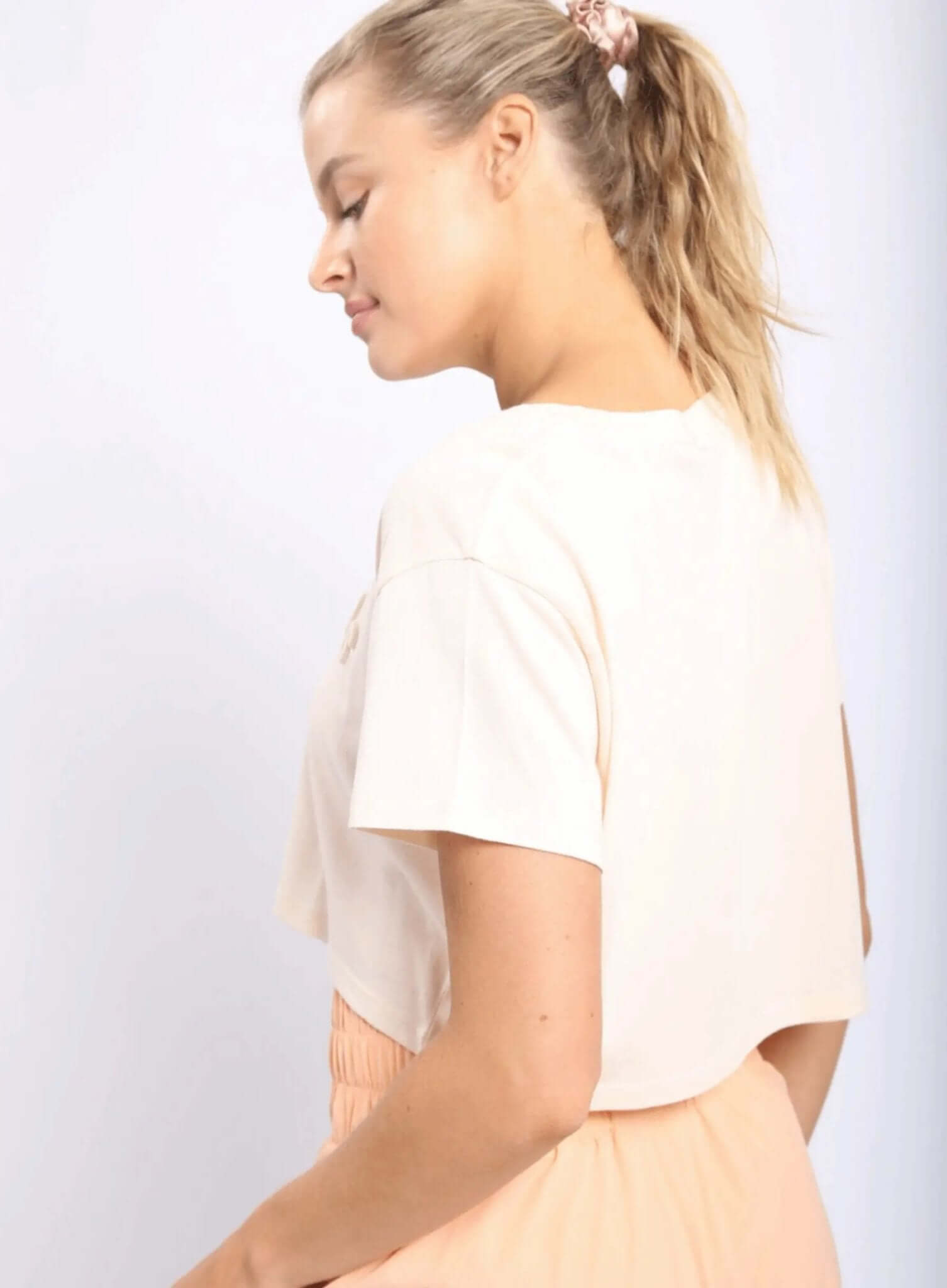 Happiness Cropped Tee with Embossed Lettering - Rocca & Co