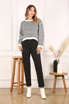 Herringbone Pattern Crew Neck Sweater - Rocca & Co