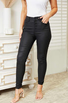 High Rise Black Coated Ankle Skinny Jeans - Rocca & Co
