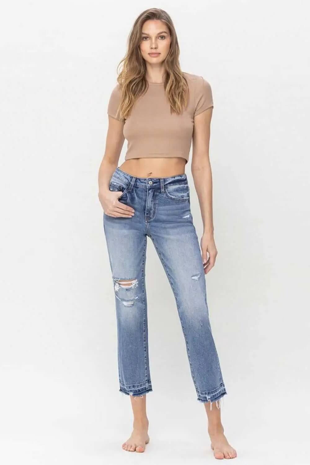 High Rise Crop Straight Jeans - Rocca & Co