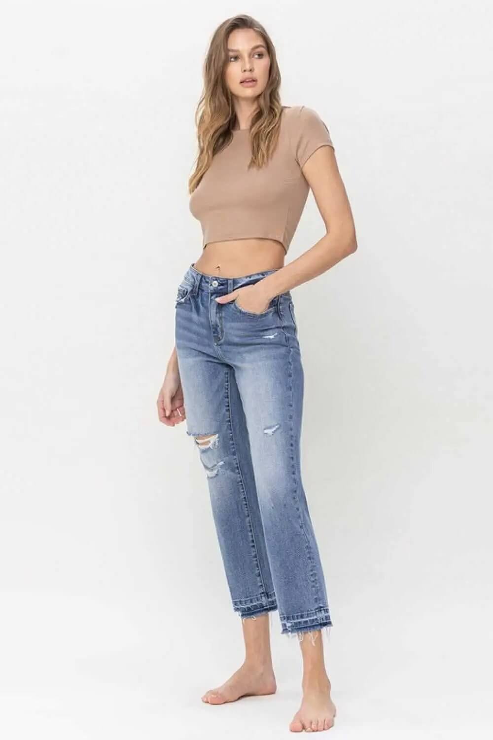 High Rise Crop Straight Jeans - Rocca & Co