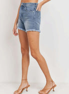 High Rise Denim Shorts with Fray Hem