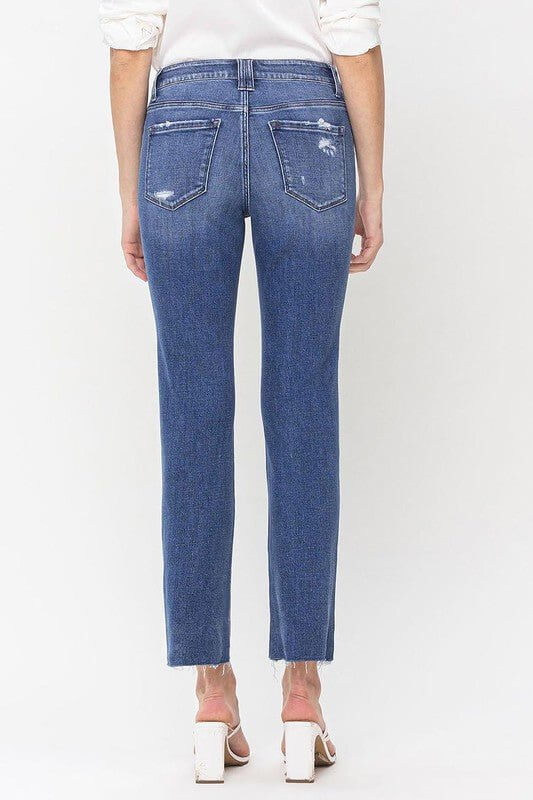 High Rise Straight Jeans With Raw Hem - Rocca & Co