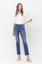 High Rise Straight Jeans With Raw Hem - Rocca & Co