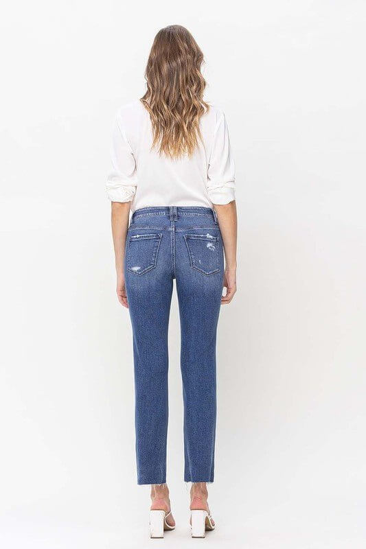 High Rise Straight Jeans With Raw Hem - Rocca & Co