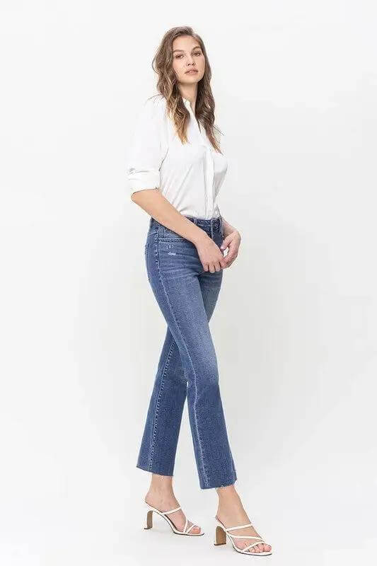 High Rise Straight Jeans With Raw Hem - Rocca & Co