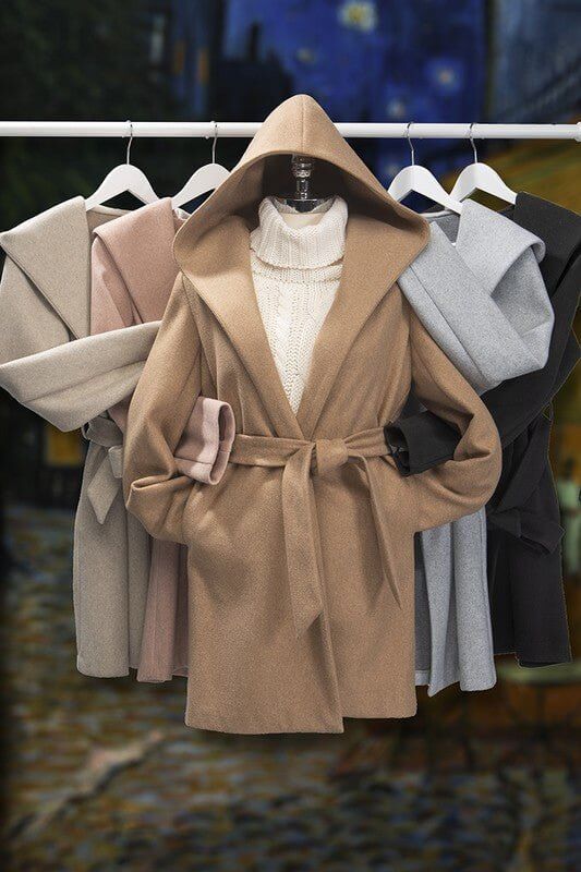 JQ Fleece Belted Hooded Coat - Rocca & Co
