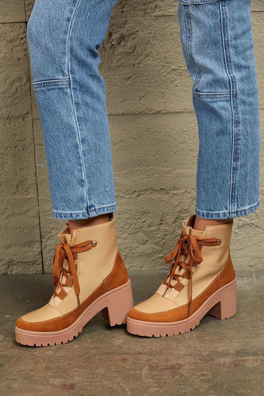 Lace Up Lug Booties - Rocca & Co