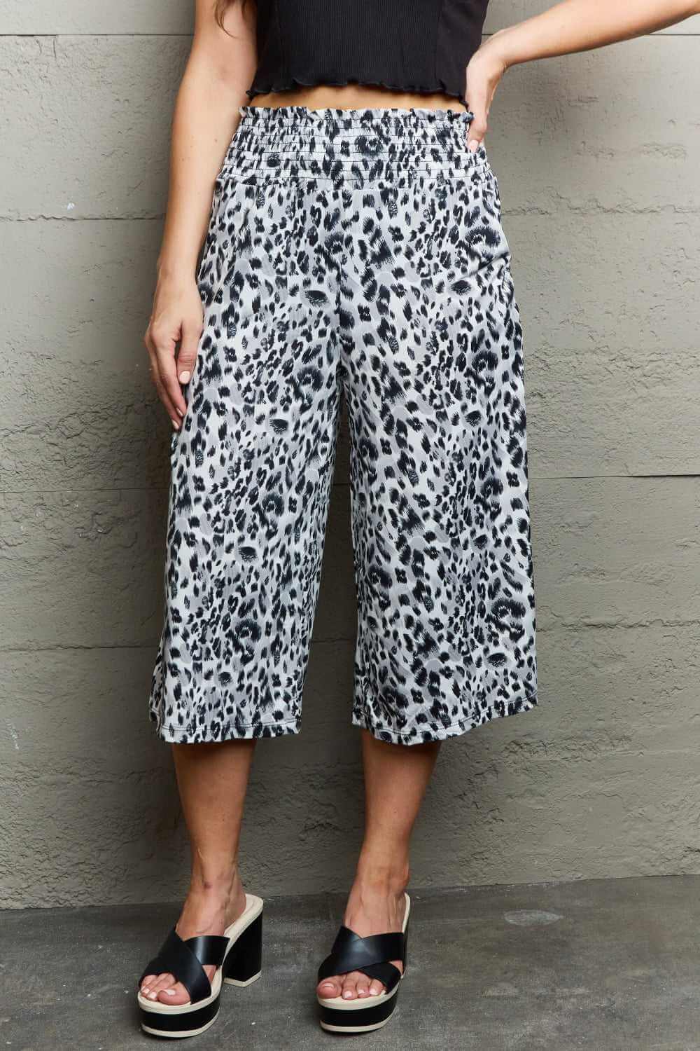 Leopard High Waist Flowy Wide Leg Pants with Pockets - Rocca & Co