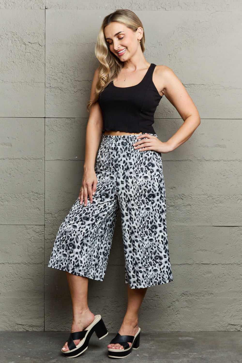 Leopard High Waist Flowy Wide Leg Pants with Pockets - Rocca & Co