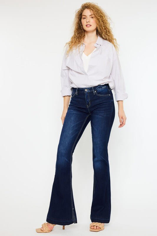 Mid Rise Hem Detail Flare Jeans - Rocca & Co