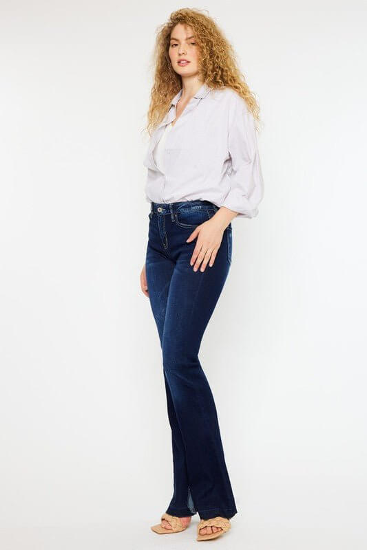 Mid Rise Hem Detail Flare Jeans - Rocca & Co