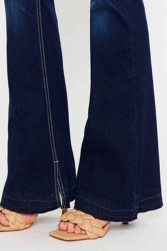 Mid Rise Hem Detail Flare Jeans - Rocca & Co