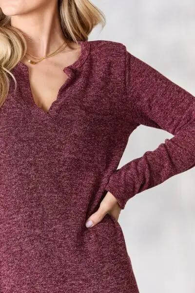 Notched Long Sleeve Top - Rocca & Co