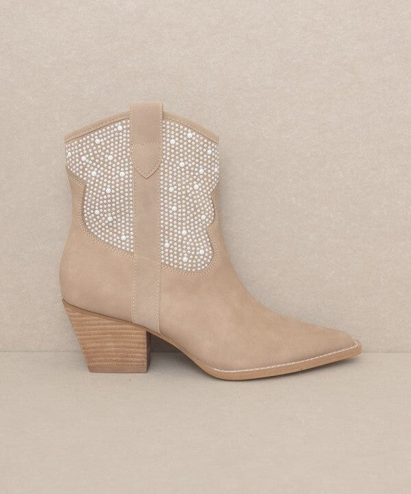 Oasis Society Cannes Pearl Studded Western Boots - Rocca & Co