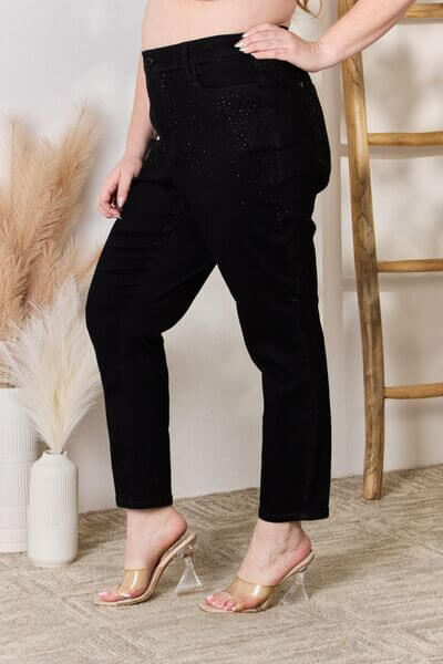 Rhinestone Embellished Slim Jeans - Rocca & Co